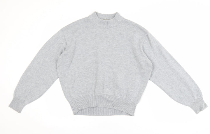 H&M Women’s Grey Mock Neck Long Sleeve Wool Blend Pullover Jumper XS