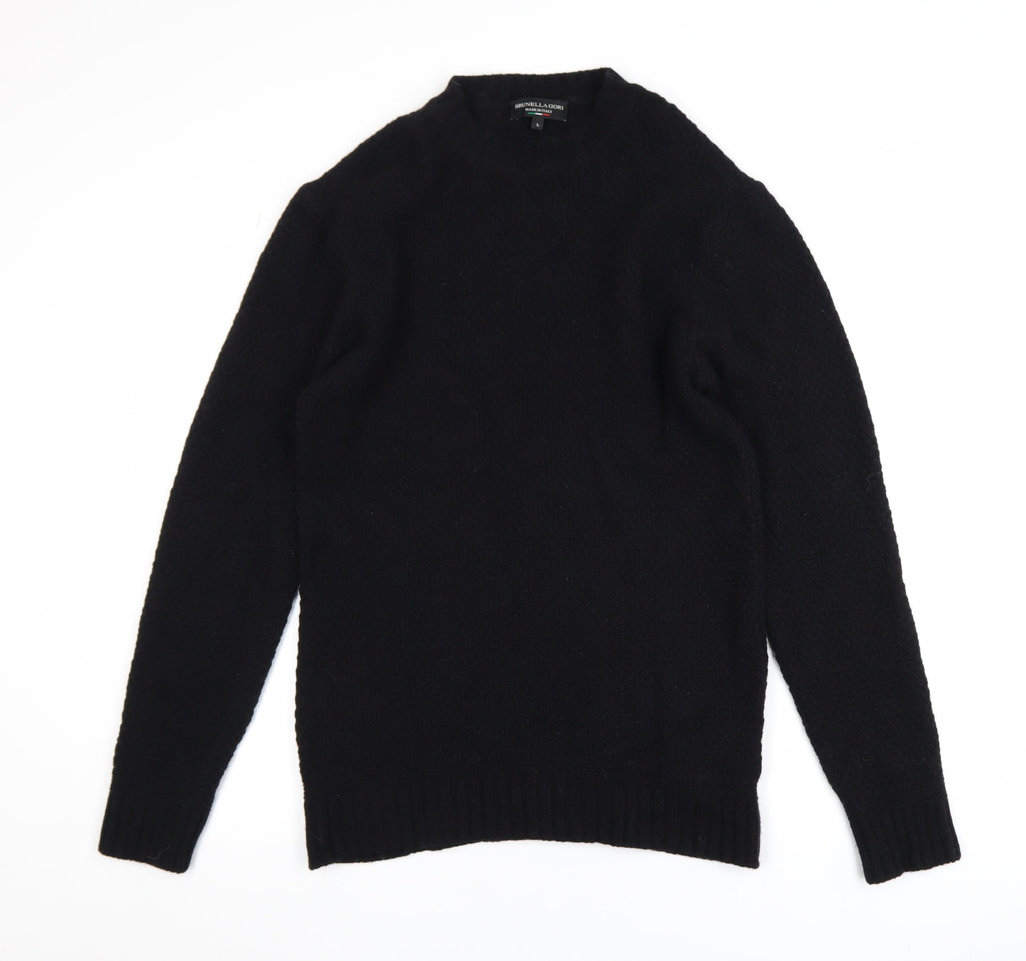 Brunella Gori Men's Black Wool Knit Crew Neck Pullover Jumper L
