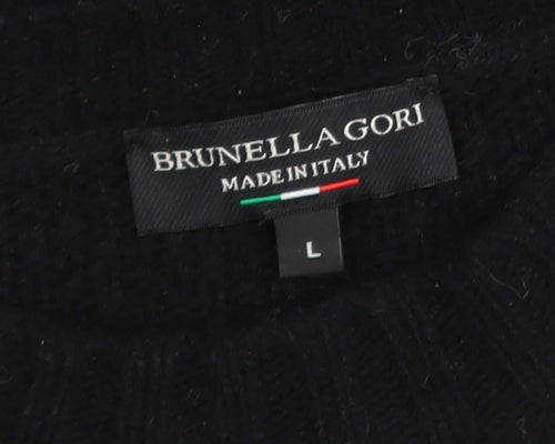 Brunella Gori Men's Black Wool Knit Crew Neck Pullover Jumper L