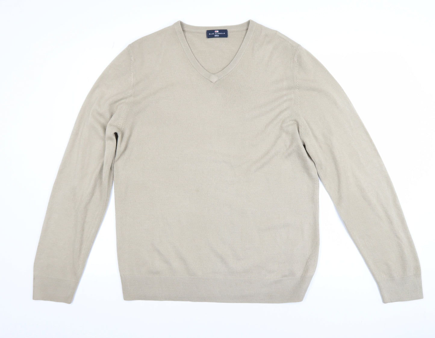 Marks and Spencer Blue Harbour Men’s Beige V-Neck Acrylic Jumper L