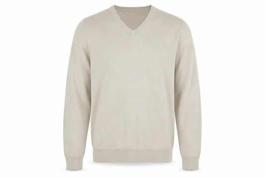 Front view of Marks & Spencer Blue Harbour Men’s Beige V-Neck Acrylic Jumper L