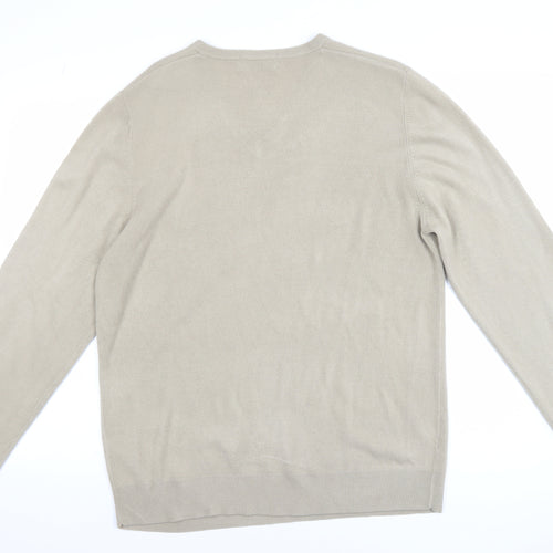 Marks and Spencer Blue Harbour Men’s Beige V-Neck Acrylic Jumper L