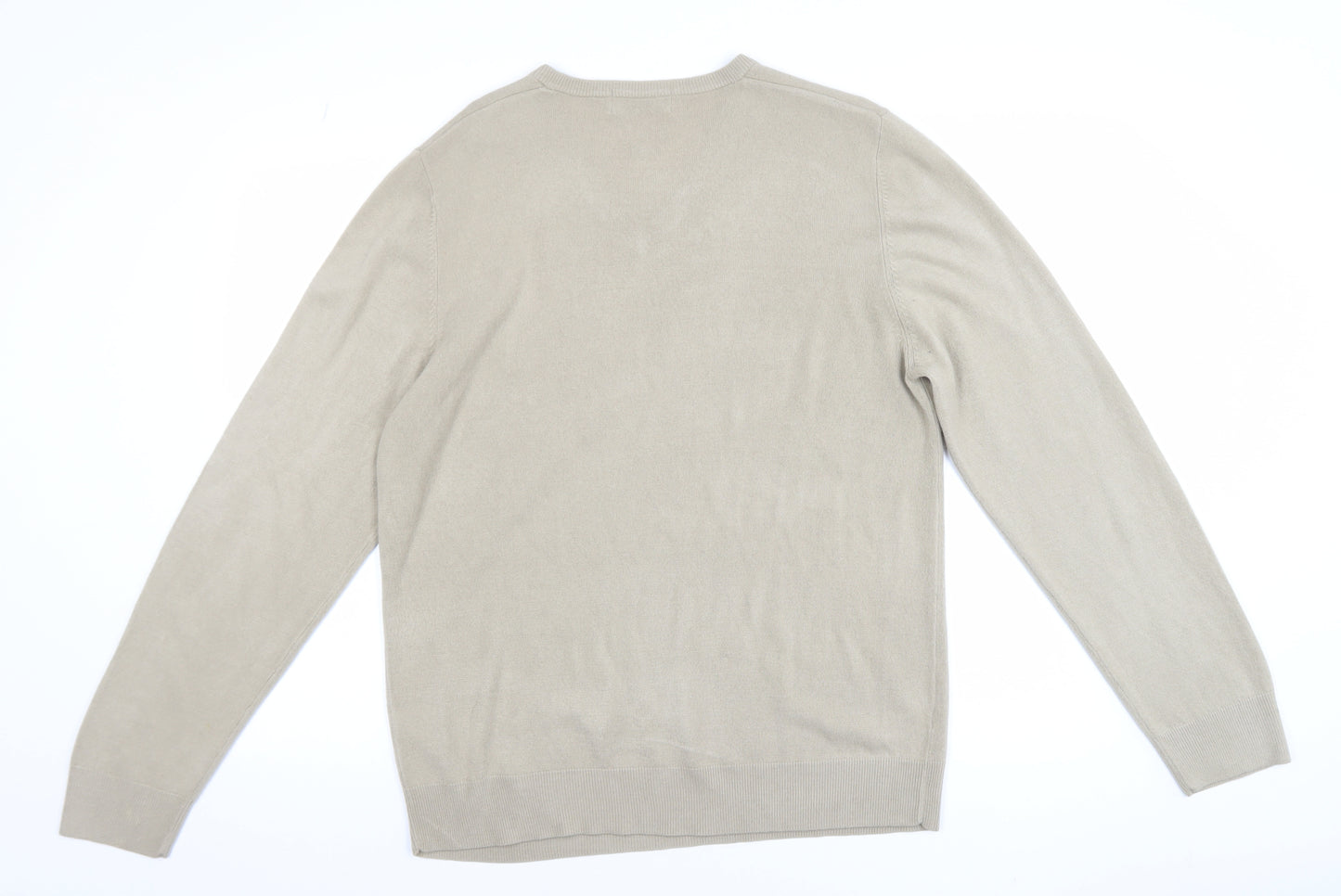 Marks and Spencer Blue Harbour Men’s Beige V-Neck Acrylic Jumper L