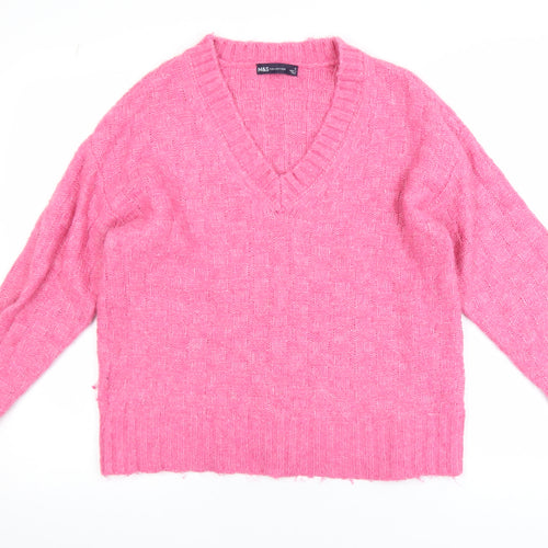 Marks and Spencer Women Pink V-Neck Pullover Jumper Size S Acrylic Blend
