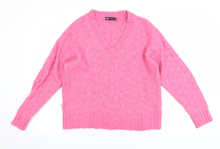 Marks and Spencer Women Pink V-Neck Pullover Jumper Size S Acrylic Blend