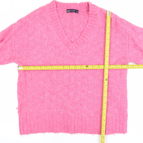 Marks and Spencer Women Pink V-Neck Pullover Jumper Size S Acrylic Blend