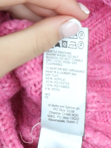 Marks and Spencer Women Pink V-Neck Pullover Jumper Size S Acrylic Blend