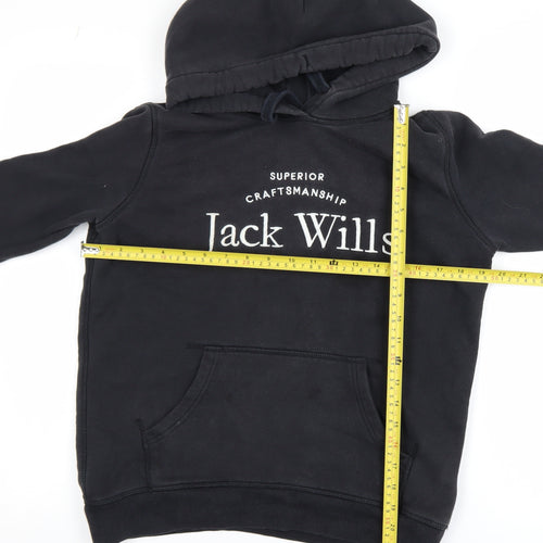 Jack Wills Womens Black Size 8 Pullover Hoodie with Logo Print