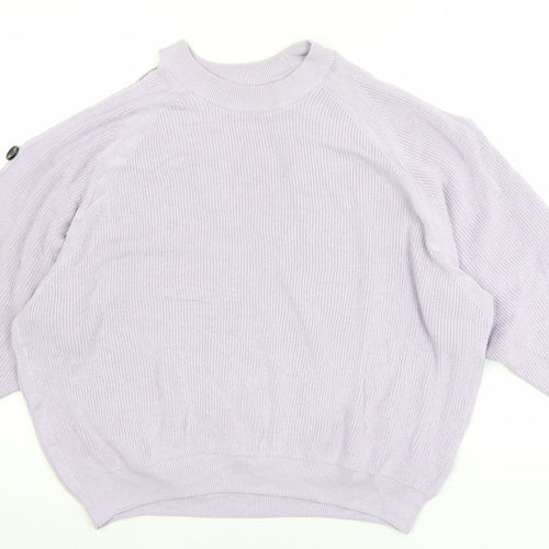 River Island Womens Purple Size 14 Rib Knit High Neck Button Jumper