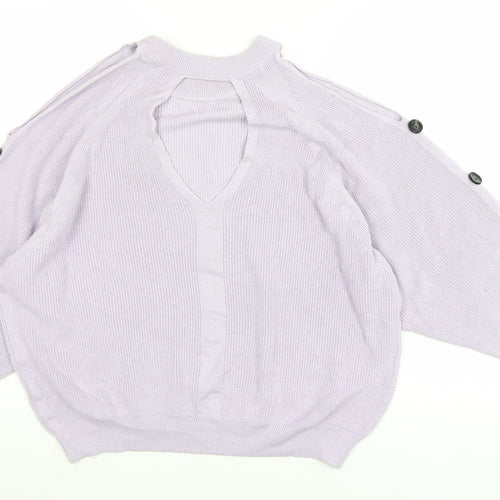 River Island Womens Purple Size 14 Rib Knit High Neck Button Jumper