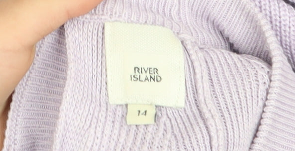 River Island Womens Purple Size 14 Rib Knit High Neck Button Jumper