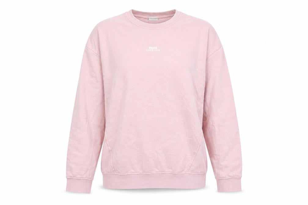 Front view of Puma Women's Pink Crew Neck Pullover Sweatshirt, size M