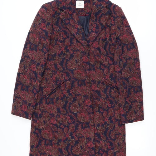 Tu Woman Blue & Red Floral Long Jacket Coat UK 8 Single Breasted