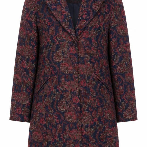 Tu Woman Blue & Red Floral Long Jacket Coat UK 8 Single Breasted