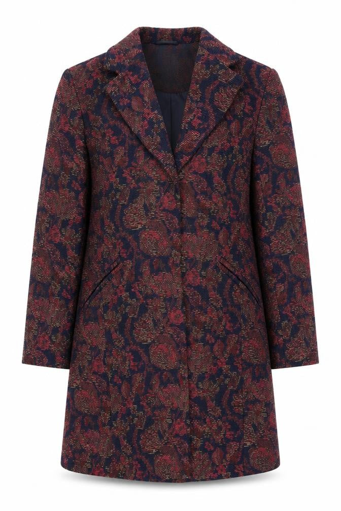 Tu Woman Blue & Red Floral Long Jacket Coat UK 8 Single Breasted