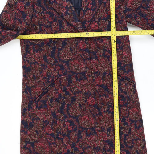 Tu Woman Blue & Red Floral Long Jacket Coat UK 8 Single Breasted