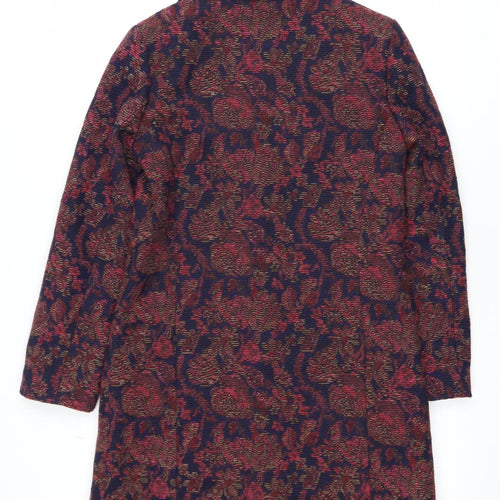 Tu Woman Blue & Red Floral Long Jacket Coat UK 8 Single Breasted