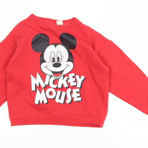 Zara Girls Red Mickey Mouse Pullover Sweatshirt 8 Years Regular Fit