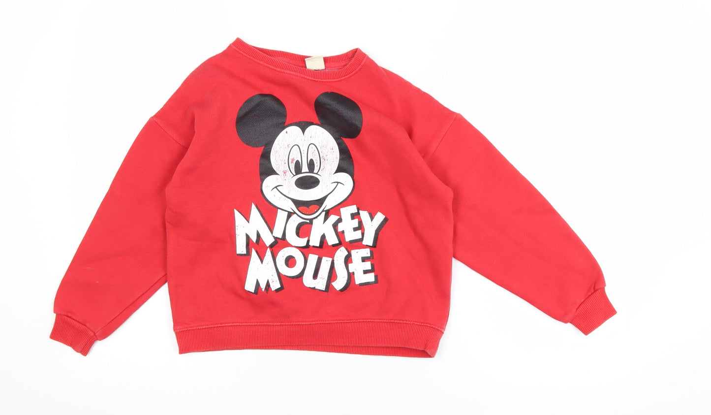Zara Girls Red Mickey Mouse Pullover Sweatshirt 8 Years Regular Fit