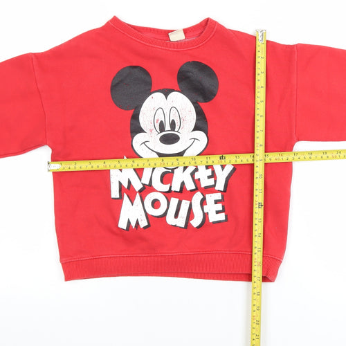 Zara Girls Red Mickey Mouse Pullover Sweatshirt 8 Years Regular Fit
