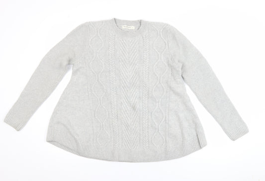 WoolOvers Women Grey Cable Knit Cotton Wool Jumper Small