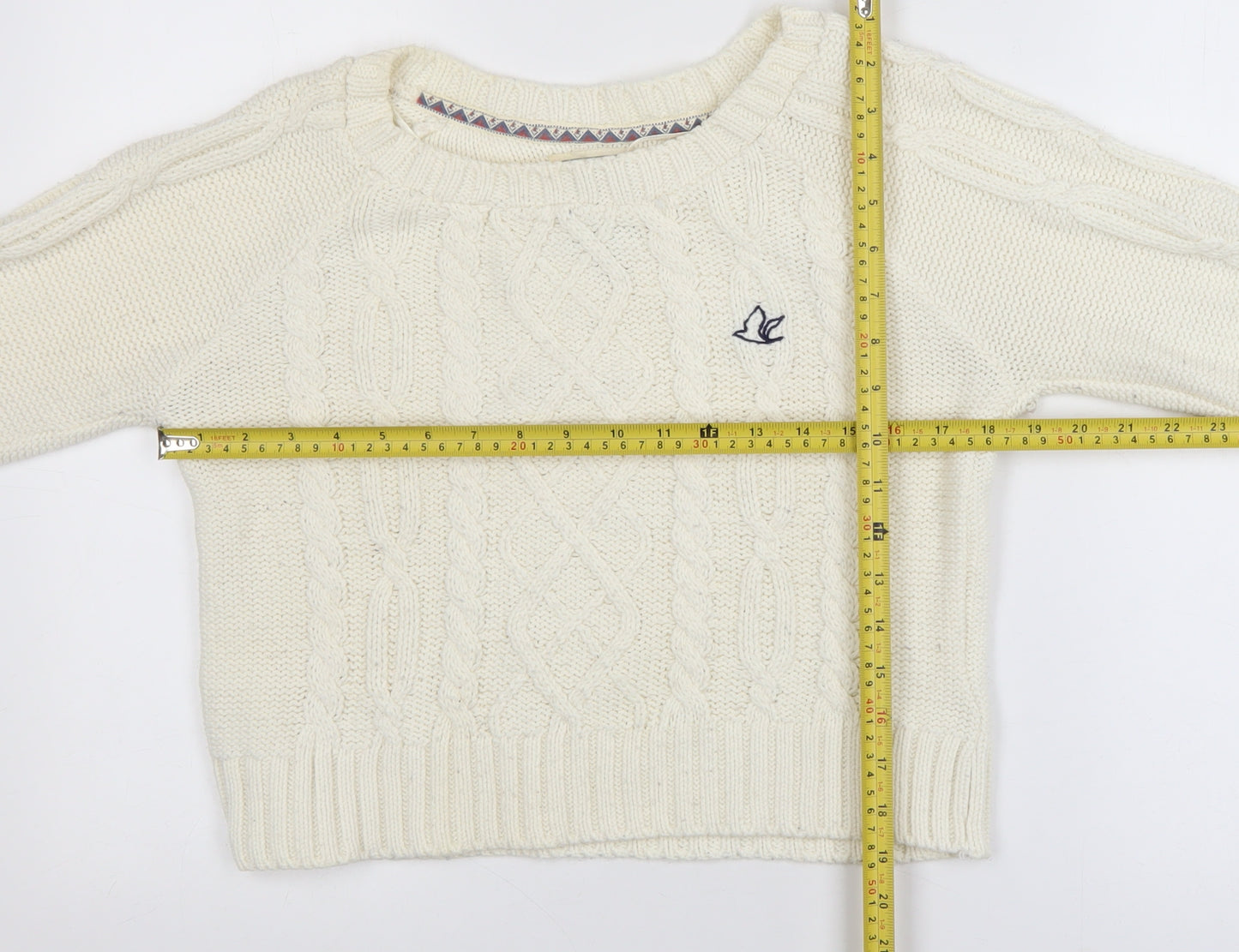 SoulCal & Co Women Ivory Cable-Knit Jumper Size 8 Classic Knitwear