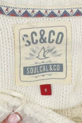 SoulCal & Co Women Ivory Cable-Knit Jumper Size 8 Classic Knitwear