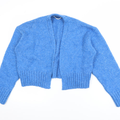Zara Women Blue Small Cardigan Wool Blend Knit Open Front