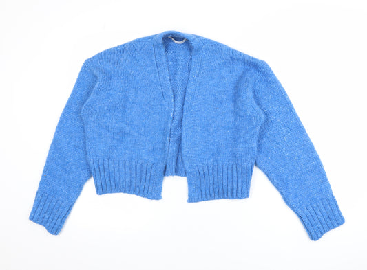 Zara Women Blue Small Cardigan Wool Blend Knit Open Front