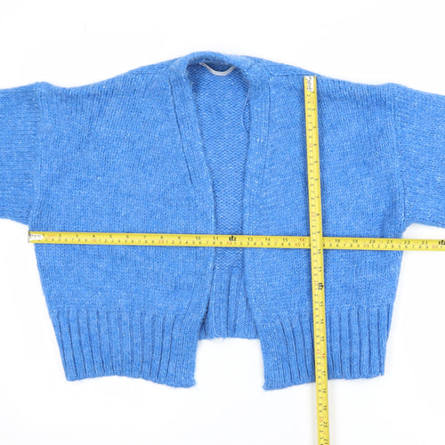 Zara Women Blue Small Cardigan Wool Blend Knit Open Front