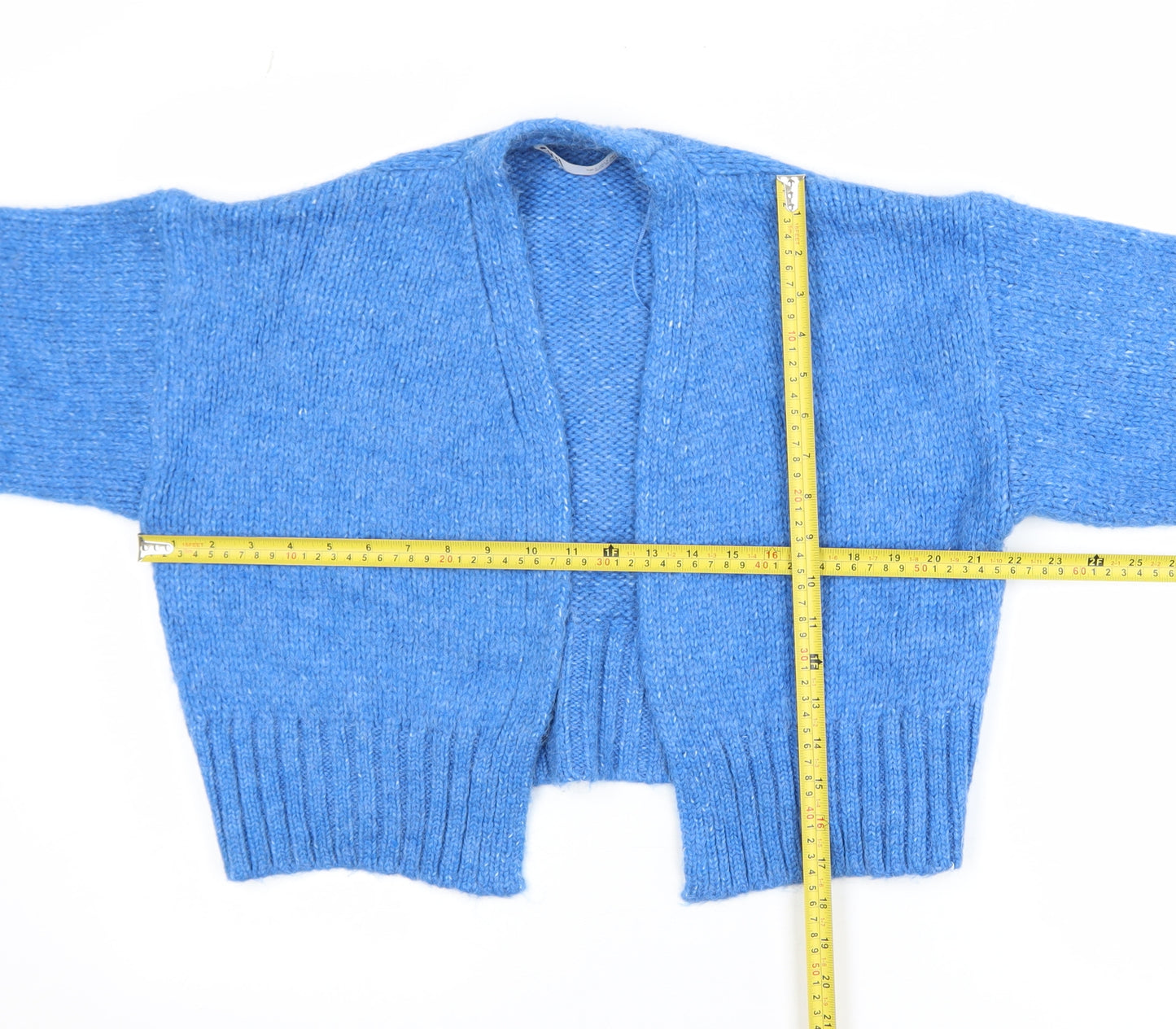 Zara Women Blue Small Cardigan Wool Blend Knit Open Front