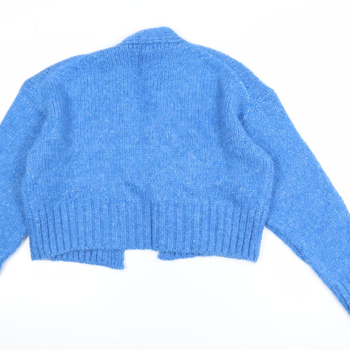 Zara Women Blue Small Cardigan Wool Blend Knit Open Front