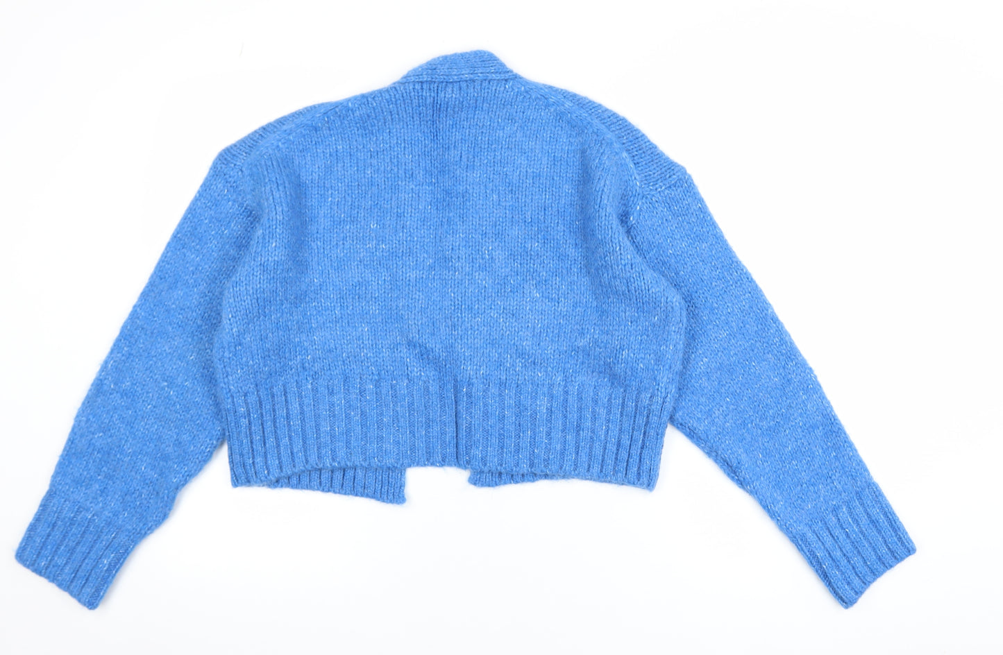 Zara Women Blue Small Cardigan Wool Blend Knit Open Front
