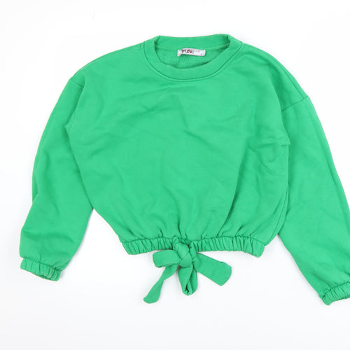 Portobello Pink Green Tie Hem Sweatshirt Women M Casual Crew Neck