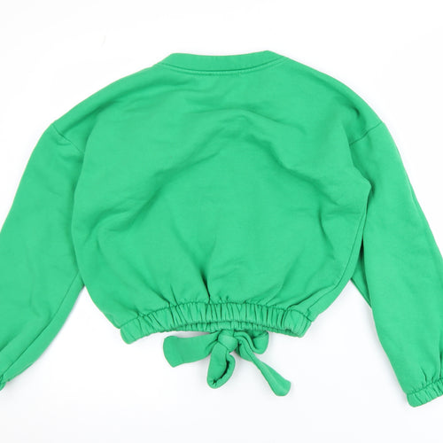 Portobello Pink Green Tie Hem Sweatshirt Women M Casual Crew Neck