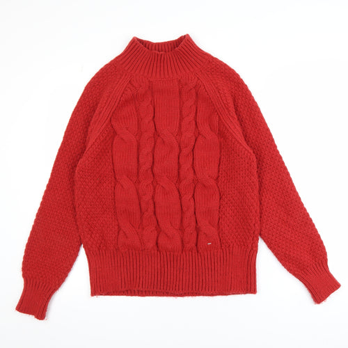 FatFace Women’s Red Chunky-Knit Mock Neck Jumper Size M