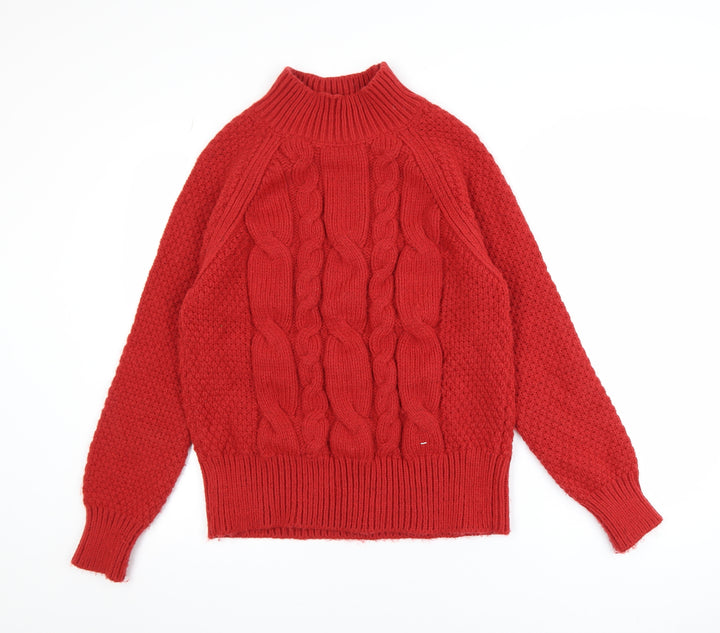 FatFace Women’s Red Chunky-Knit Mock Neck Jumper Size M