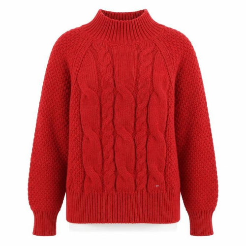 FatFace Women’s Red Chunky-Knit Mock Neck Jumper Size M