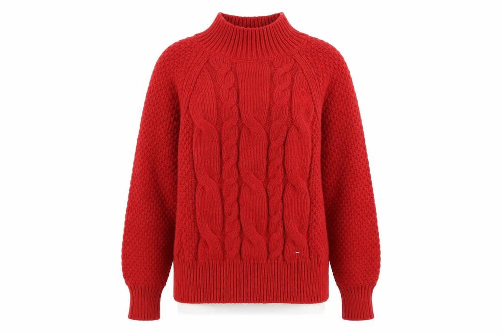 FatFace Women’s Red Chunky-Knit Mock Neck Jumper Size M