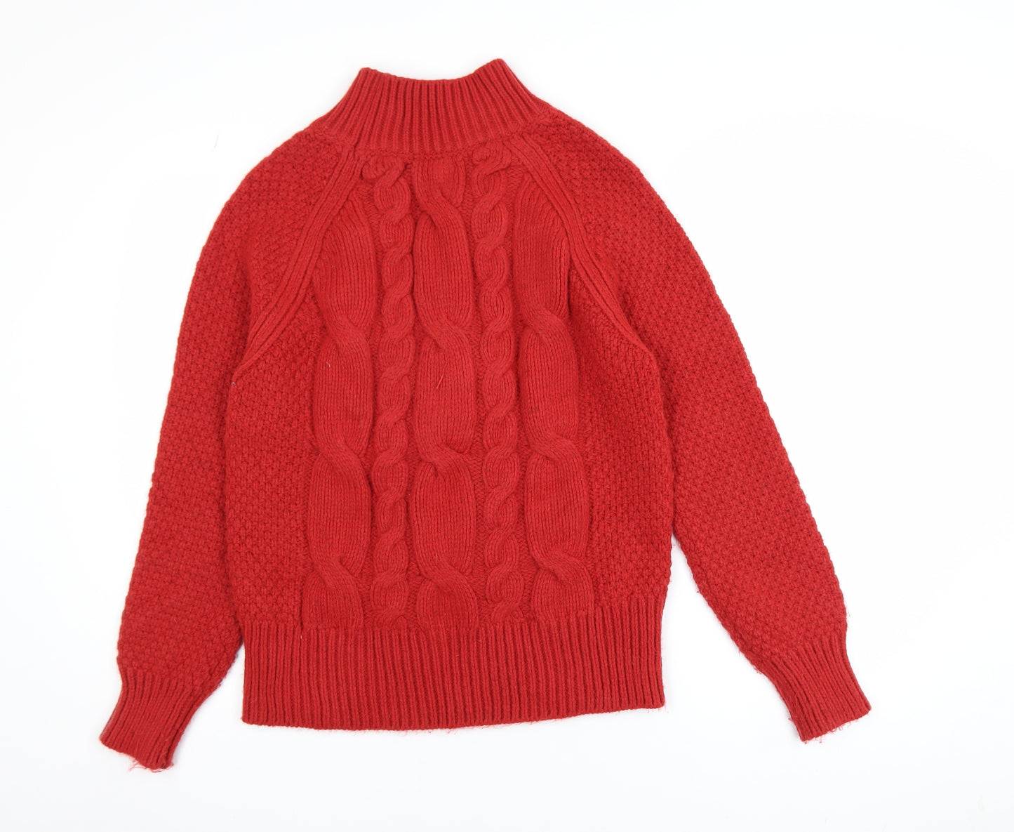FatFace Women’s Red Chunky-Knit Mock Neck Jumper Size M