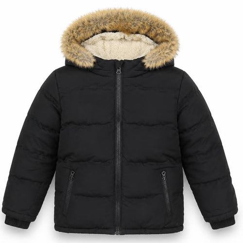 SoulCal & Co Boys Black Faux Fur Hooded Puffer Jacket 6-7 Years Winter Coat