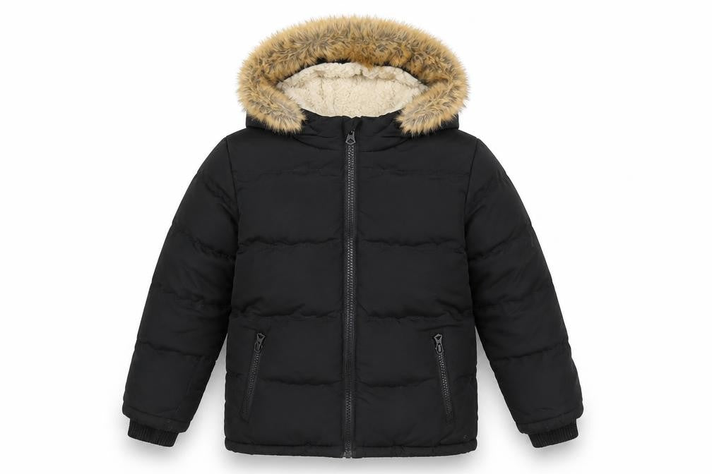 SoulCal & Co Boys Black Faux Fur Hooded Puffer Jacket 6-7 Years Winter Coat