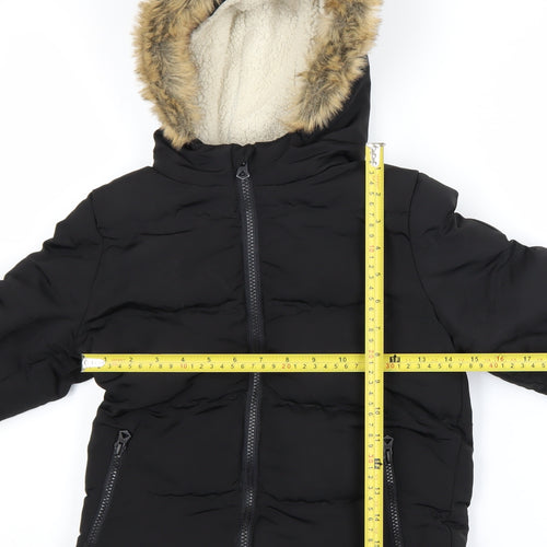 SoulCal & Co Boys Black Faux Fur Hooded Puffer Jacket 6-7 Years Winter Coat
