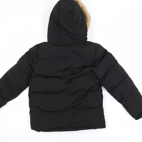 SoulCal & Co Boys Black Faux Fur Hooded Puffer Jacket 6-7 Years Winter Coat