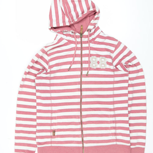 FatFace Women Pink Striped Cotton Hooded Zip Jacket Size 12