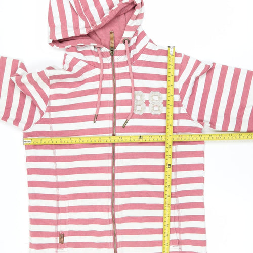 FatFace Women Pink Striped Cotton Hooded Zip Jacket Size 12