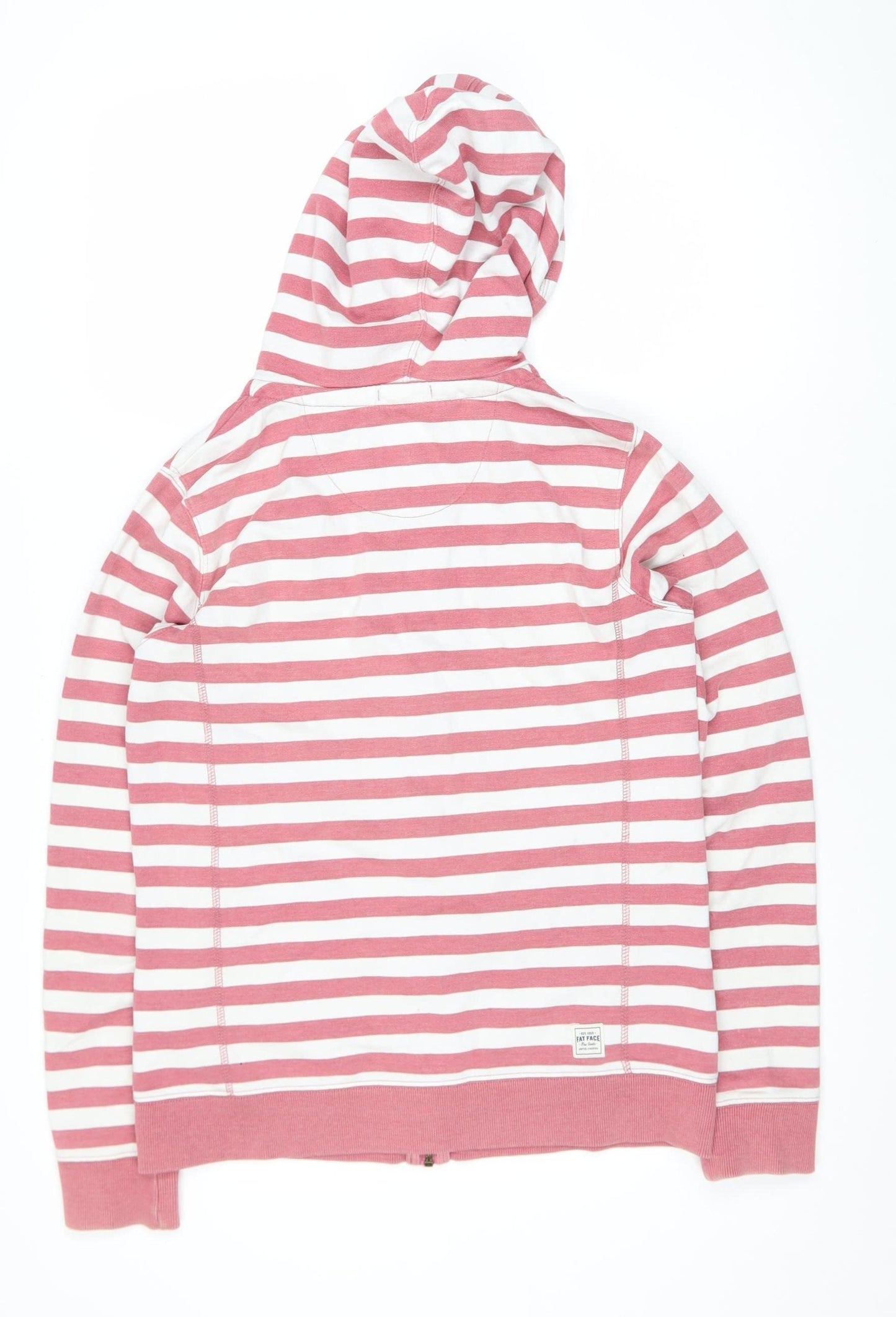 FatFace Women Pink Striped Cotton Hooded Zip Jacket Size 12