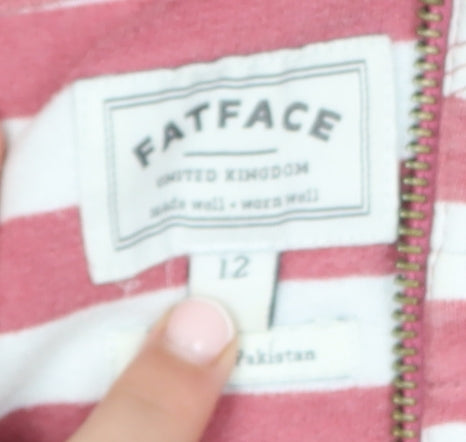 FatFace Women Pink Striped Cotton Hooded Zip Jacket Size 12