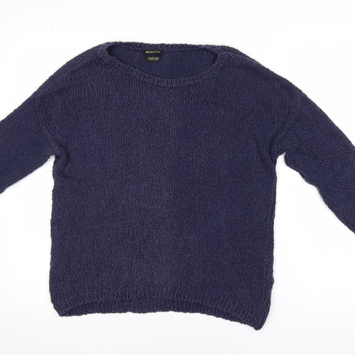 Massimo Dutti Women Blue Cotton Knit Crew Neck Pullover Jumper Size 8