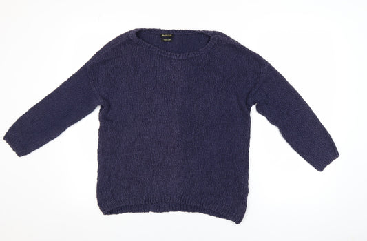Massimo Dutti Women Blue Cotton Knit Crew Neck Pullover Jumper Size 8
